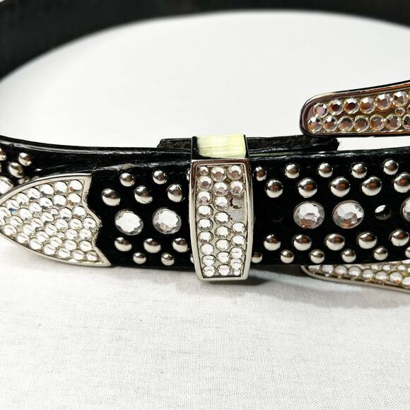 BB Simon Calf-hair Belt Dark Brown with Swarovski Crystals and Silver Studs